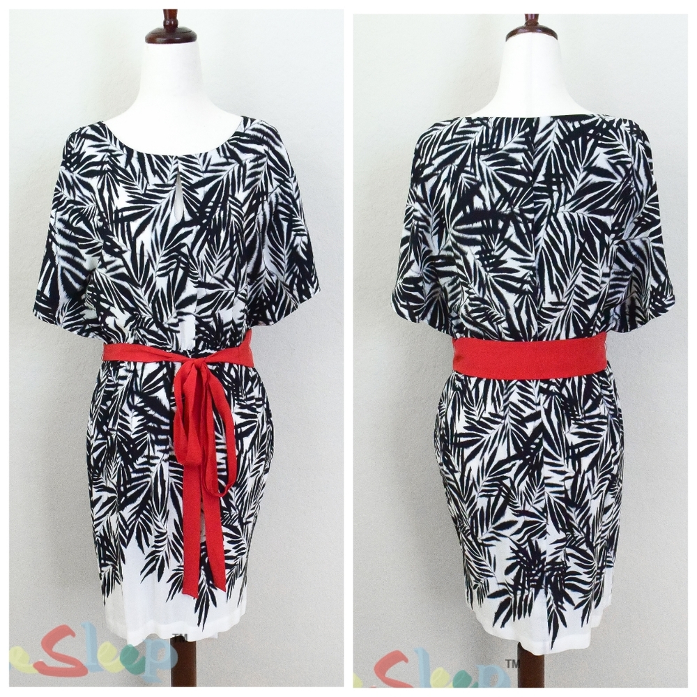 🖤 *AKIKO* Boutique: Black & White Leaf Sash Dress - size XS